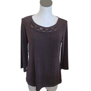 Chicos Travelers Top Long Sleeve Popover Slinky Knit Size Medium